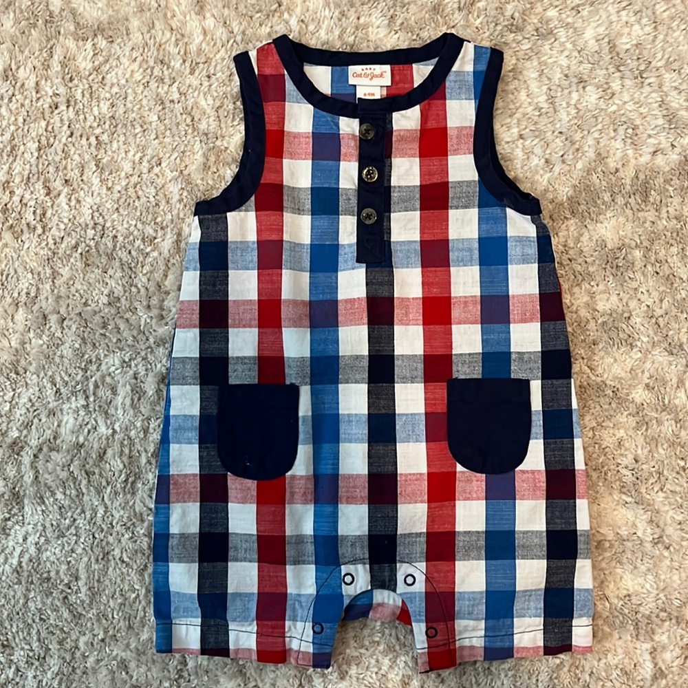 Baby 6-9 months Red White and Blue Gingham Plaid Cat and Jack Romper
